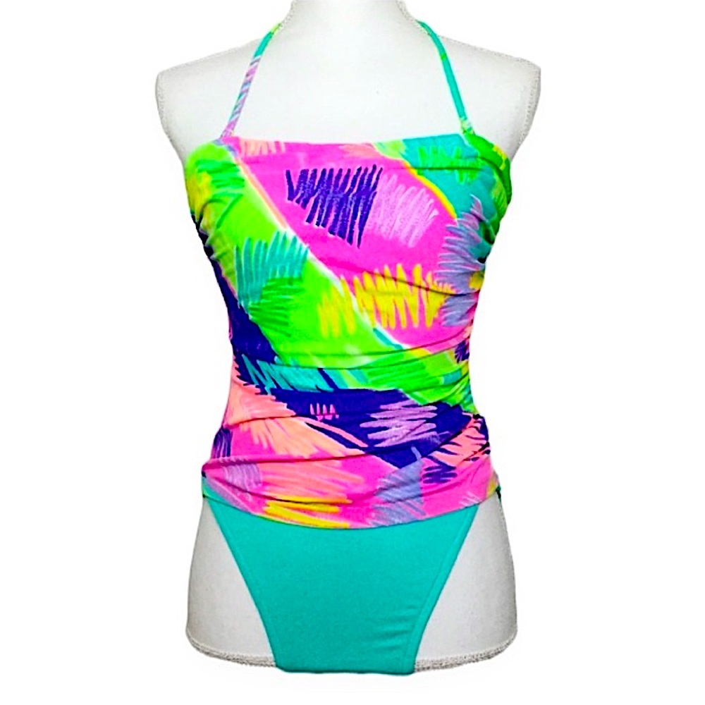 Vintage Miami Vice 80s Pinup French Cut One Piece Swimsuit